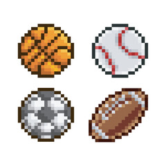 Sport balls, pixel art objects