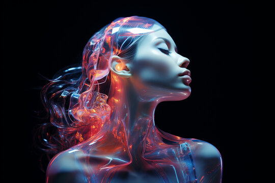 Fototapeta holographic woman Generative AI