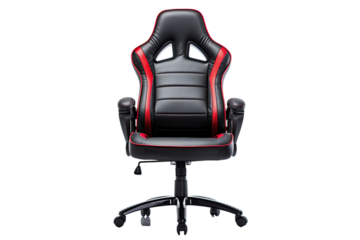 black and red computer gaming chair isolated on a transparent background, generative ai