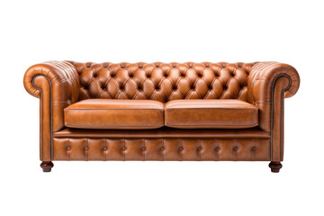 brown leather chesterfield sofa isolated on a transparent background, generative ai