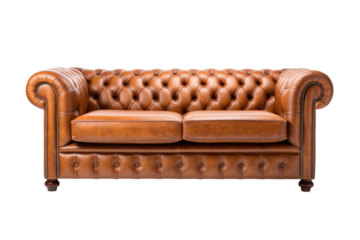 brown leather chesterfield sofa isolated on a transparent background, generative ai