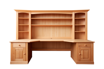 corner desk with hutch isolated on a transparent background, generative ai