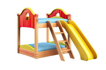 colorful kids bunk bed with slide isolated on a transparent background, generative ai