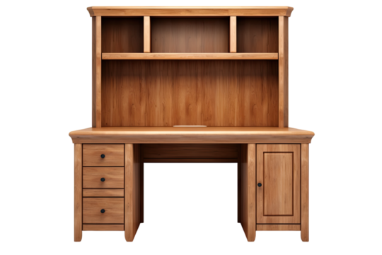 corner desk with hutch isolated on a transparent background, generative ai