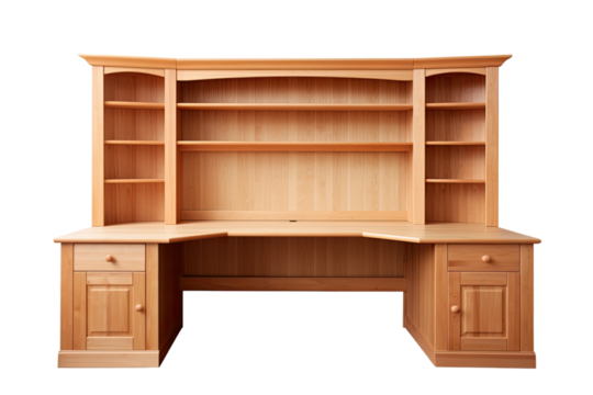 corner desk with hutch isolated on a transparent background, generative ai