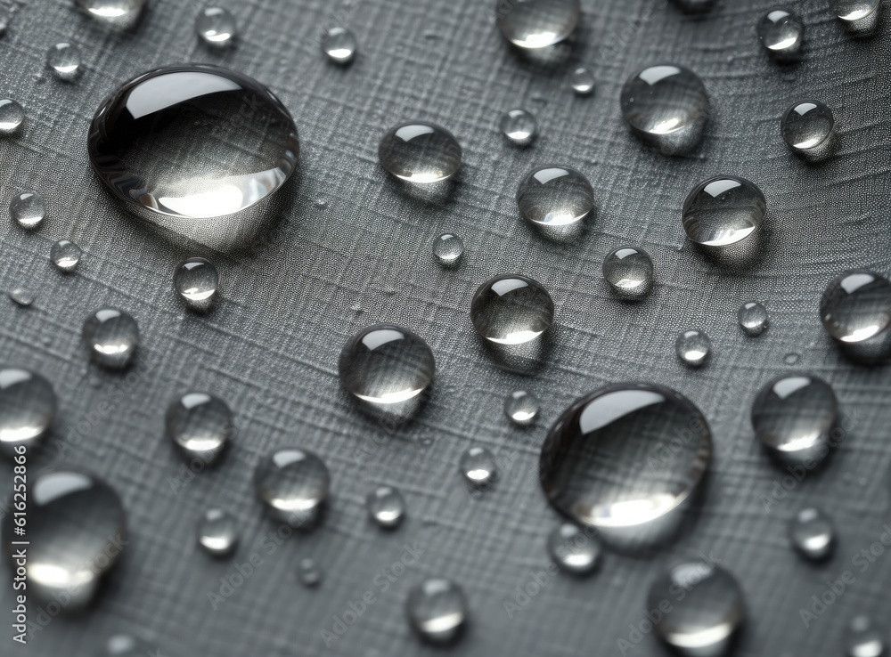 Aufkleber water-repellent dark fabric of a jacket covered with drops of moisture. created with generative ai t
