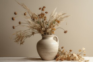 Dried wild flowers vase. Generate Ai