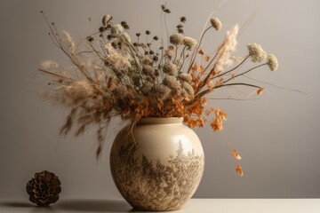 Dried wild flowers vase natural. Generate Ai