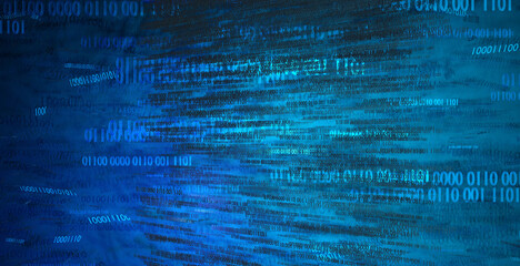 Abstract binary code background. Digital technology pattern. 3D render illustration. 