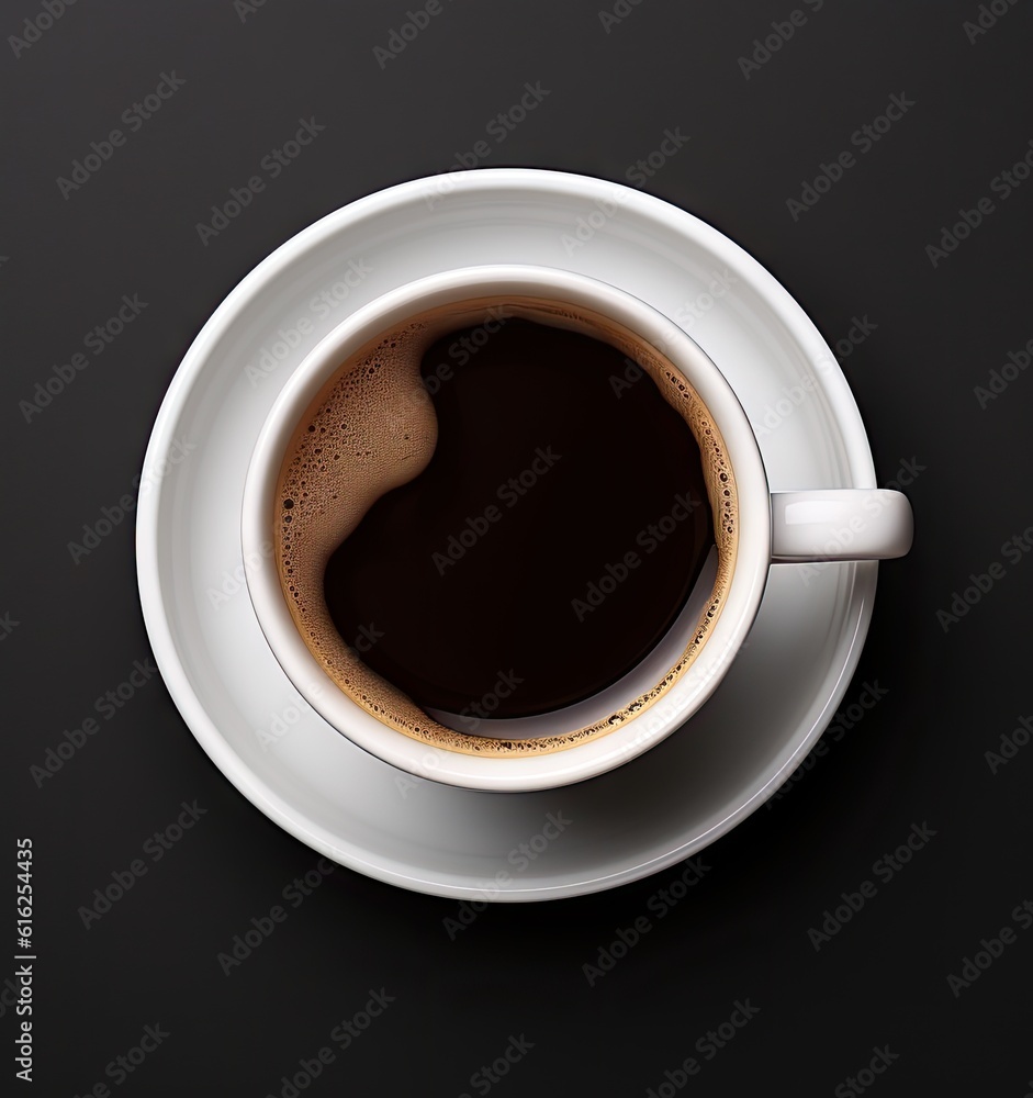 Poster cup of coffee view from above created with generative ai technology