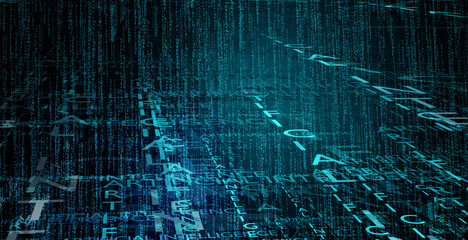 Abstract binary code background. Digital technology pattern. 3D render illustration. 