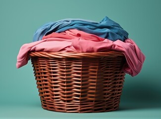 Colorful clothes in a laundry basket created with Generative AI technology