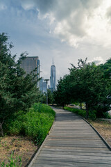 Freedom Tower (1 WTC) Down Walking Path on the West Side of Manhattan NYC