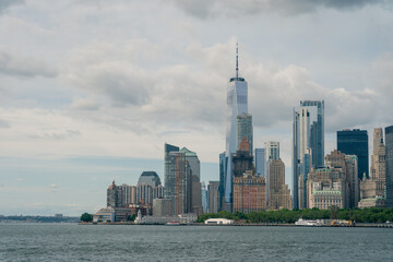 Lower Manhattan from the Hudson River on a Partly Cloudy Day