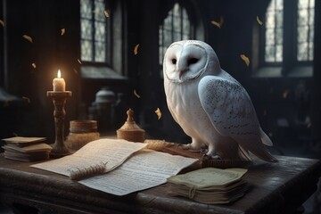 Owl letter castle. Generate Ai - obrazy, fototapety, plakaty