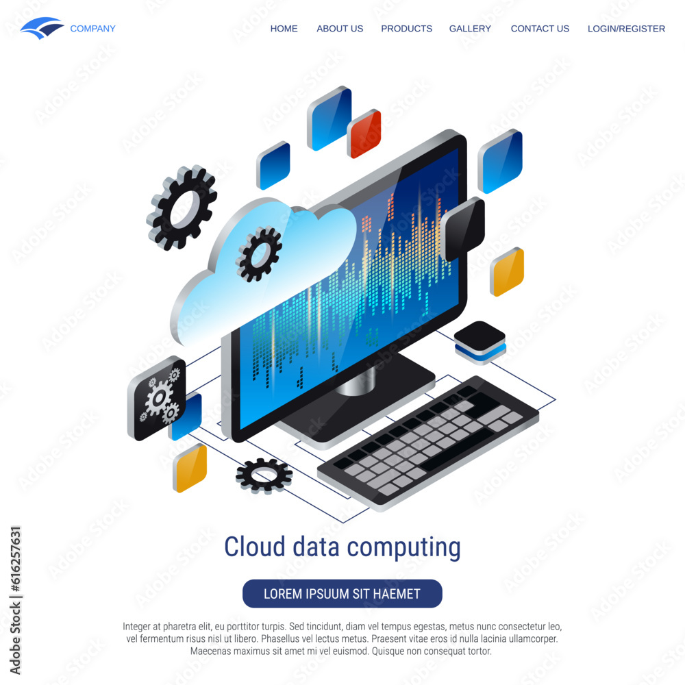 Aufkleber cloud data computing, information processing 3d isometric vector concept illustration