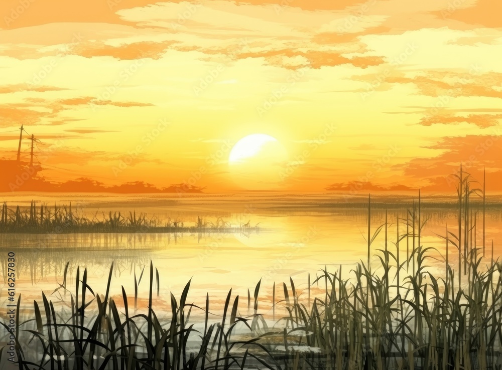 Aufkleber rice field created with generative ai technology