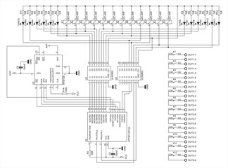 Connection of keyboard, led, com port, relay to 
the microcontroller. Vector electrical
schematic diagram of device of data input. 
Electric background.
Pattern of electronic components, conductors.