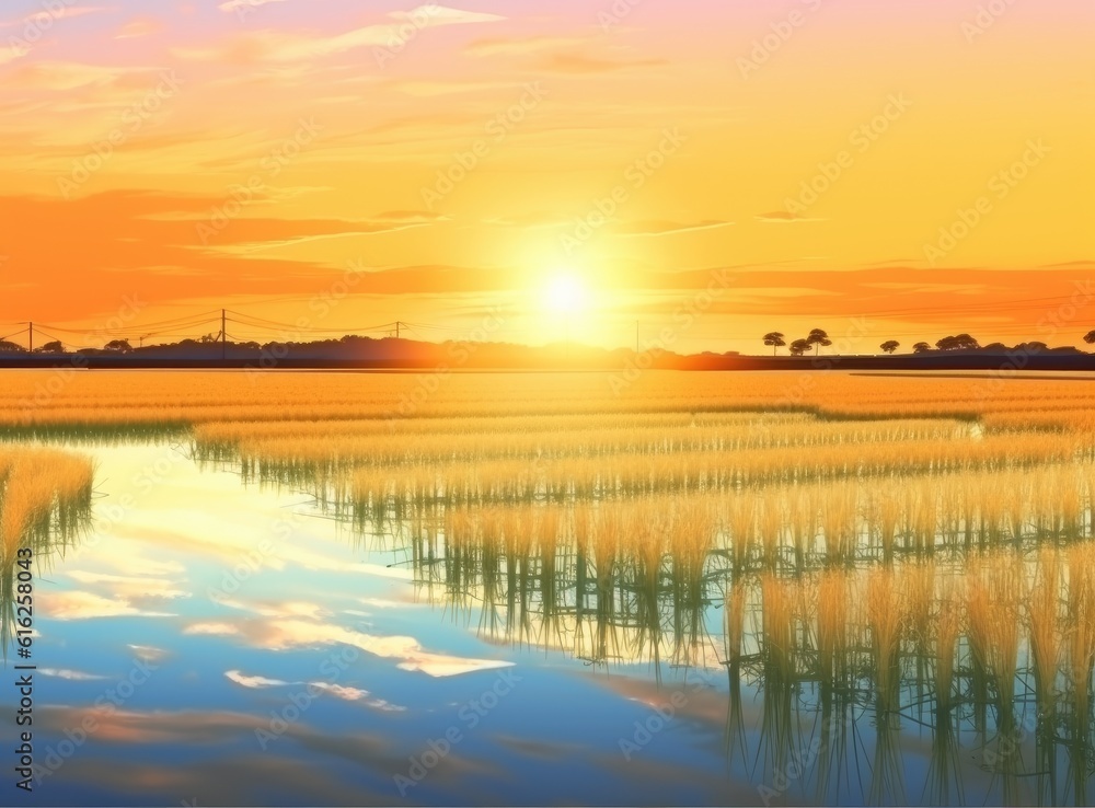 Aufkleber rice field created with generative ai technology