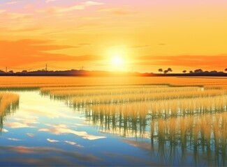 Obraz premium Rice field created with Generative AI technology