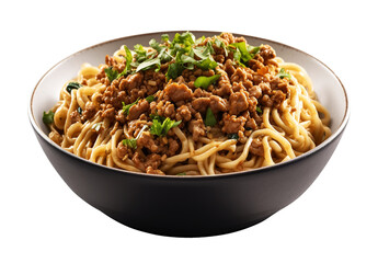 Meat noodles on transparent background. Generative AI.