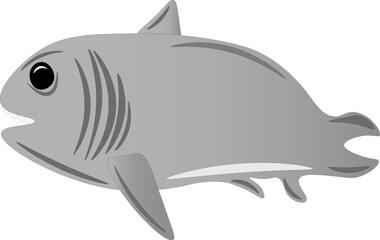 Funny shark, on a white background, children's drawing.
