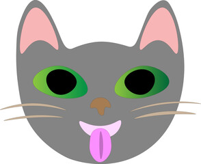 Funny cat on a white background, children's drawing.