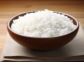 Basmati rice groats in a wooden bowl isolated created with Generative AI technology
