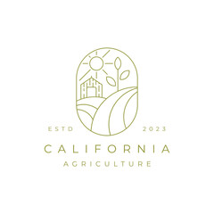 Minimalist Line art harvest farm logo. Agriculture farm line badge logo design inspiration