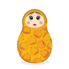 Russian Matryoshka. Traditional Russian folklore dolls with big eyes and lips. Babushka doll with hohloma, traditional painted floral pattern. Hand drawn vector illustration