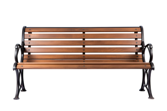 wooden park bench isolated on a transparent background, generative ai