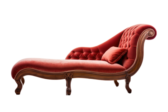 red chaise lounge isolated on a transparent background, generative ai