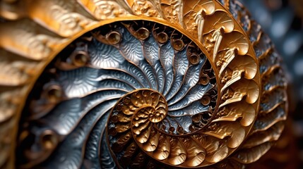 Closeup of the mesmerizing pattern of a nautilus shell - obrazy, fototapety, plakaty