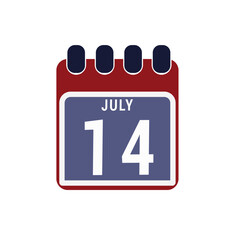 Calendar displaying day 14 ( fourteen ) of the July - Day 14 of the month. illustration