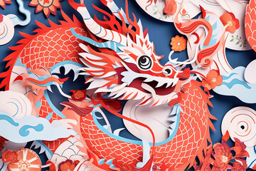 Year of the dragon chinese celebration. Paper cut out Chinese dragon design