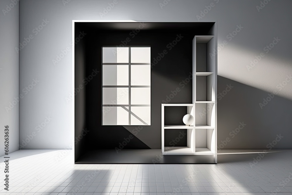 Wall mural empty room with a bookshelf and a window. Generative AI