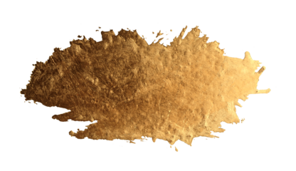 Gold bronze glitter brushstroke painting blot smear. Abstract glow shine stain on  transparent background.