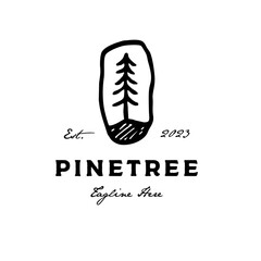 Hand Drawn Pine Tree Retro Styled Outdoor Adventure Logo Design