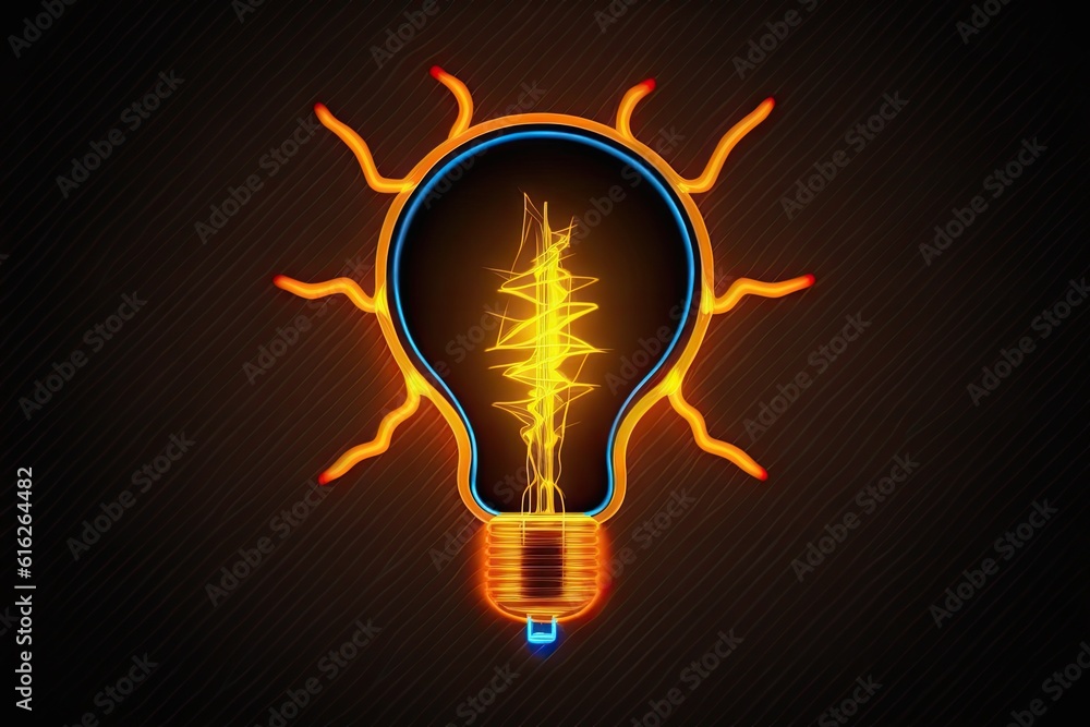 Poster light bulb with a lightning bolt inside, representing creativity and innovation. generative ai