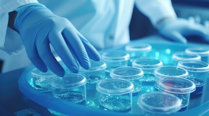 Fototapeta premium A laboratory technician makes microscopic bacteriological examination with the reagents. Work in microlaboratories