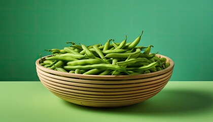 green beans on green background created with Generative AI technology