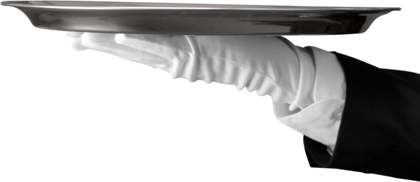 Butler Serving Empty Tray on Black - Powered by Adobe