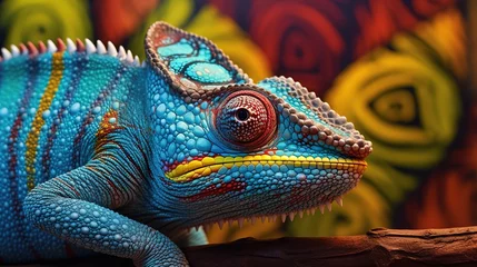 Foto op Canvas Closeup of the vibrant patterns on a chameleon © Benjamin