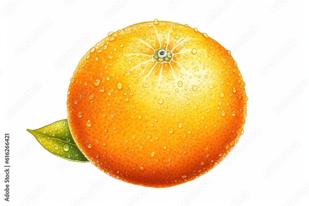 Poster orange with leaves isolated on white background. generated by ai.