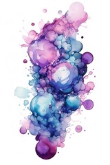 Fototapeta premium Cluster of amethyst and sky blue bubbles alcohol ink