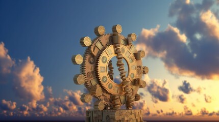 Dollar model and gear model with evening sky
