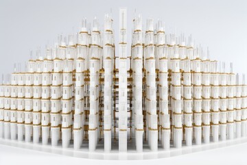 white and gold tube model of a building