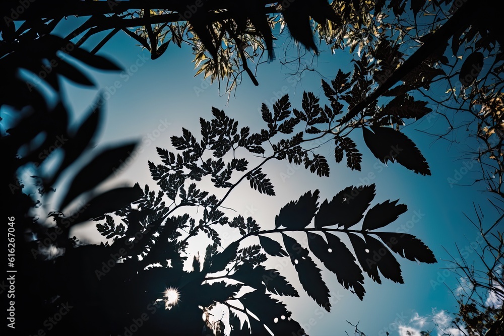 Poster sunlight filtering through the leaves of a tree. generative ai