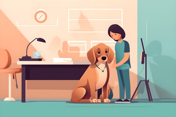  Flat vector illustration cute puppy in veterinary hospital 