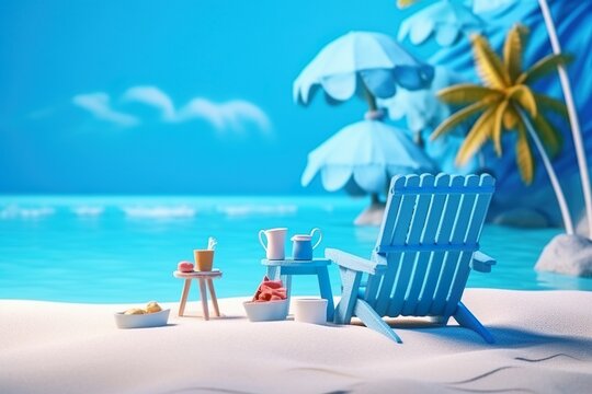 Summer beach vacation scene with blue background